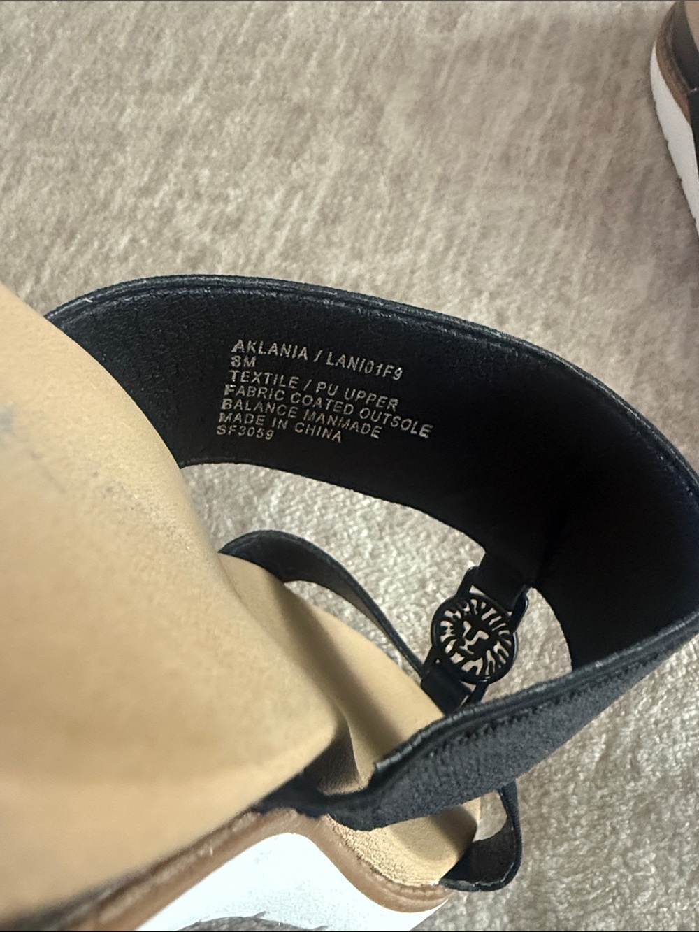 Anne Klein Black Double-Band Slide Sandals with Gold Medallion Accent - Picture 5 of 10